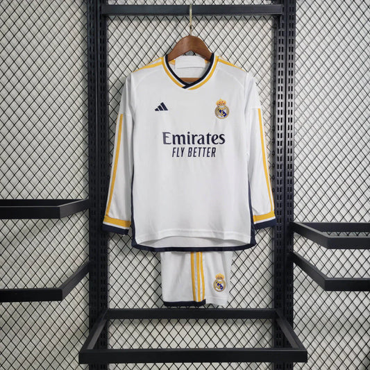 Real Madrid 2023/24 Long Sleeve Home Kids Kit